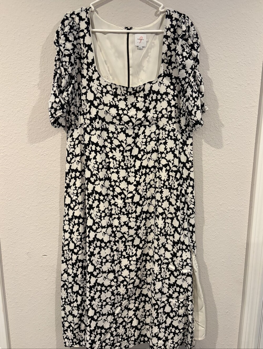 The Nines By Hatch Anthropologie Womems Black White Floral Babydoll Midi Dress